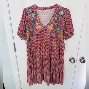 Bombay Paisley Women's Large Boho Red
Graphic Embroidered Dress